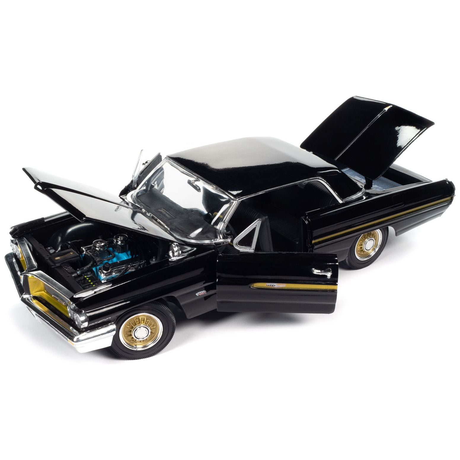 1962 Pontiac Grand Prix "Fireball Roberts Edition" Starlight Black with Gold Stripes 1/18 Diecast Model Car by Auto World - Autoworld - ModelCars.com