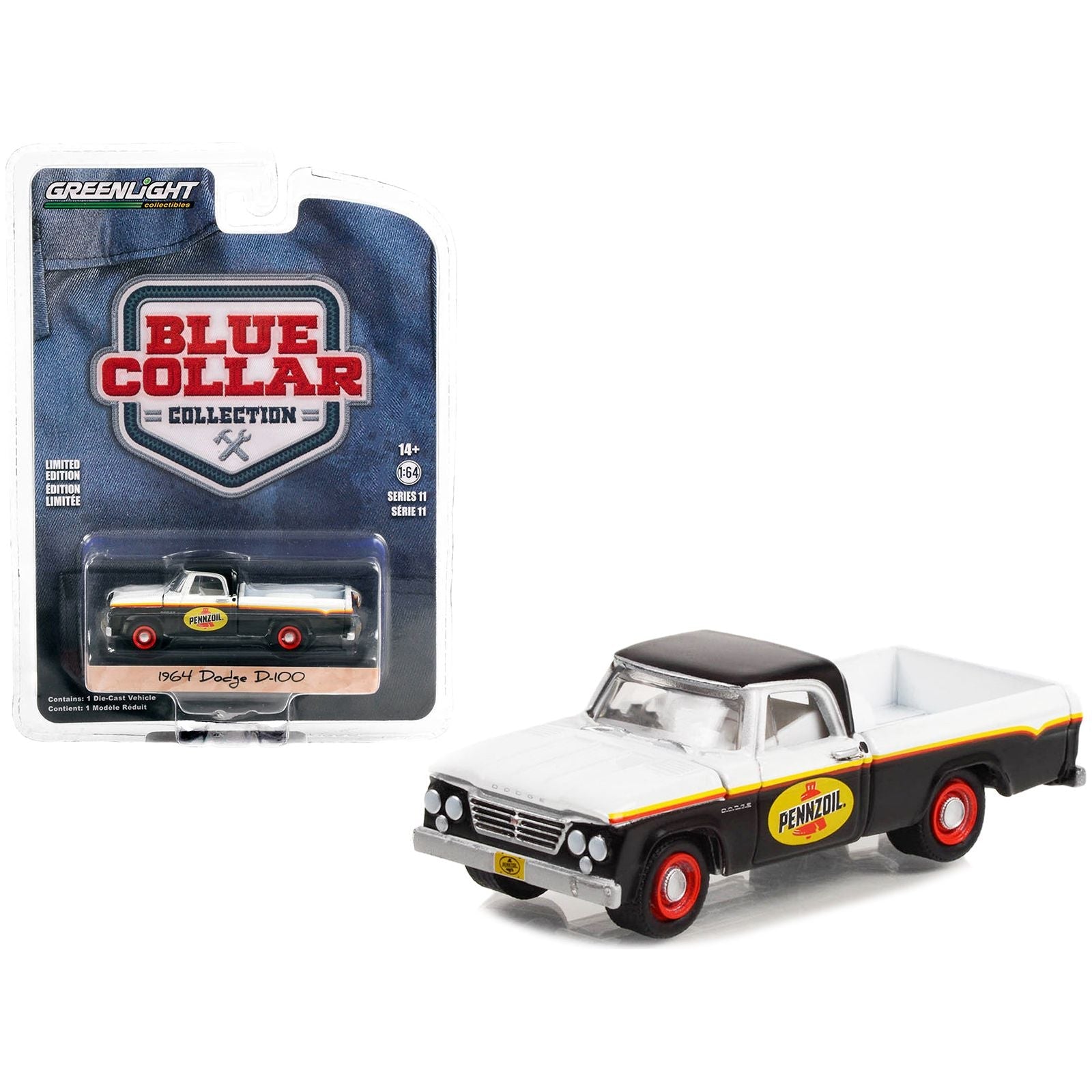 1964 Dodge D - 100 Pickup Truck White and Black with Stripes "Pennzoil" "Blue Collar Collection" Series 11 1/64 Diecast Model Car by Greenlight - Greenlight - ModelCars.com