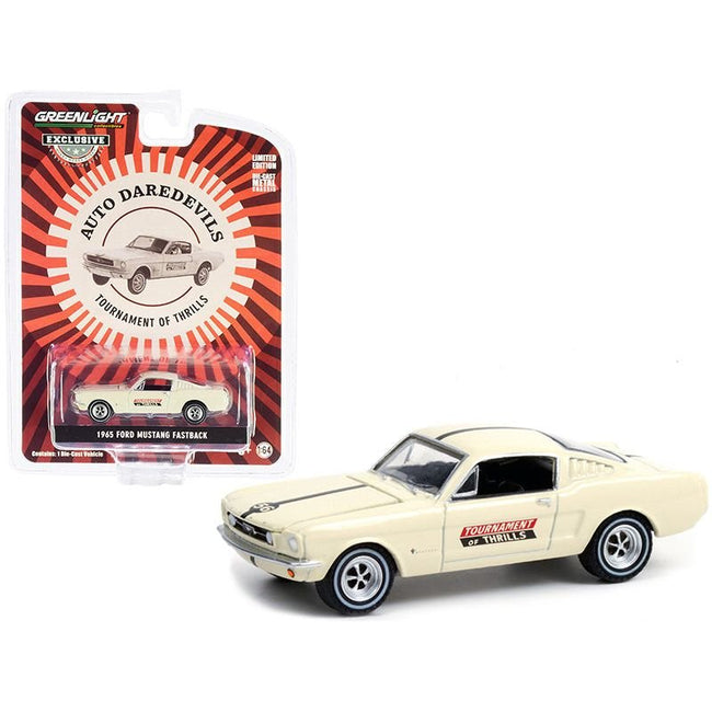 1965 Ford Mustang Fastback 56 Cream Auto Daredevils "Tournament Of Thrills" "Hobby Exclusive" 1/64 Diecast Model Car by Greenlight - Greenlight - ModelCars.com