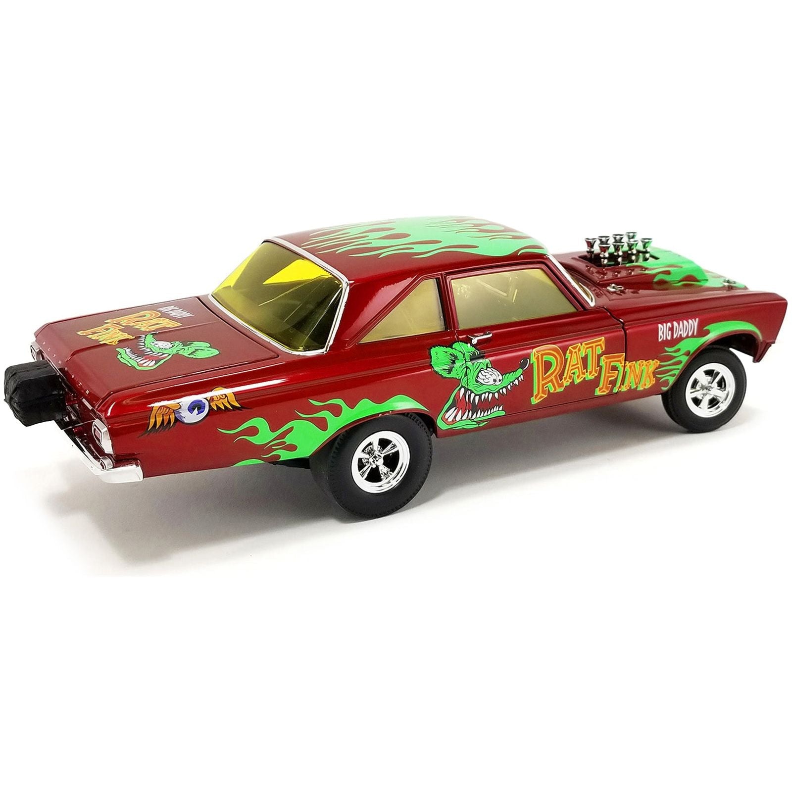 1965 Plymouth AWB (Altered Wheel Base) "Big Daddy Rat Fink" Red Metallic with Graphics Limited Edition to 900 pieces Worldwide 1/18 Diecast Model Car by ACME - Acme - ModelCars.com