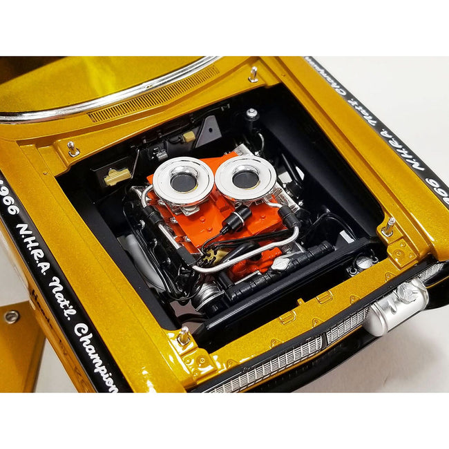 1965 Plymouth AWB (Altered Wheel Base) Gold Metallic with Graphics and Orange - Tinted Windows "UFO" Limited Edition to 636 pieces Worldwide 1/18 Diecast Model Car by ACME - Acme - ModelCars.com