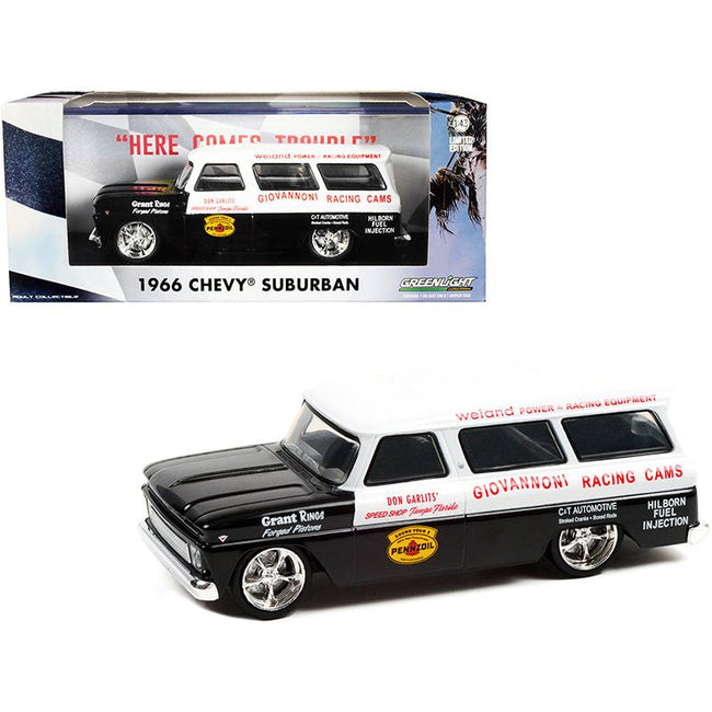 1966 Chevrolet Suburban Black and White "Don Garlits' Speed Shop Tampa Florida" Giovannoni Racing Cams 1/43 Diecast Model Car by Greenlight - Greenlight - ModelCars.com