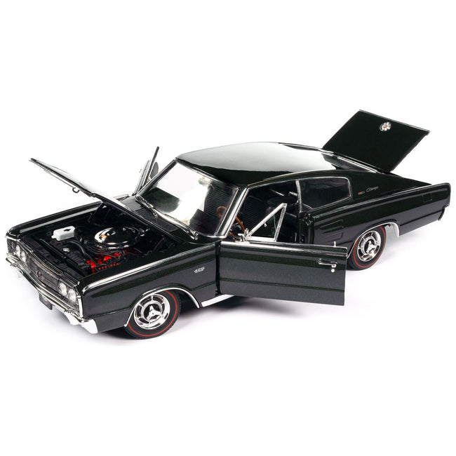 1966 Dodge Charger Dark Green Metallic "Muscle Car & Corvette Nationals" (MCACN) "American Muscle" Series 1/18 Diecast Model Car by Auto World-Autoworld-ModelCars.com