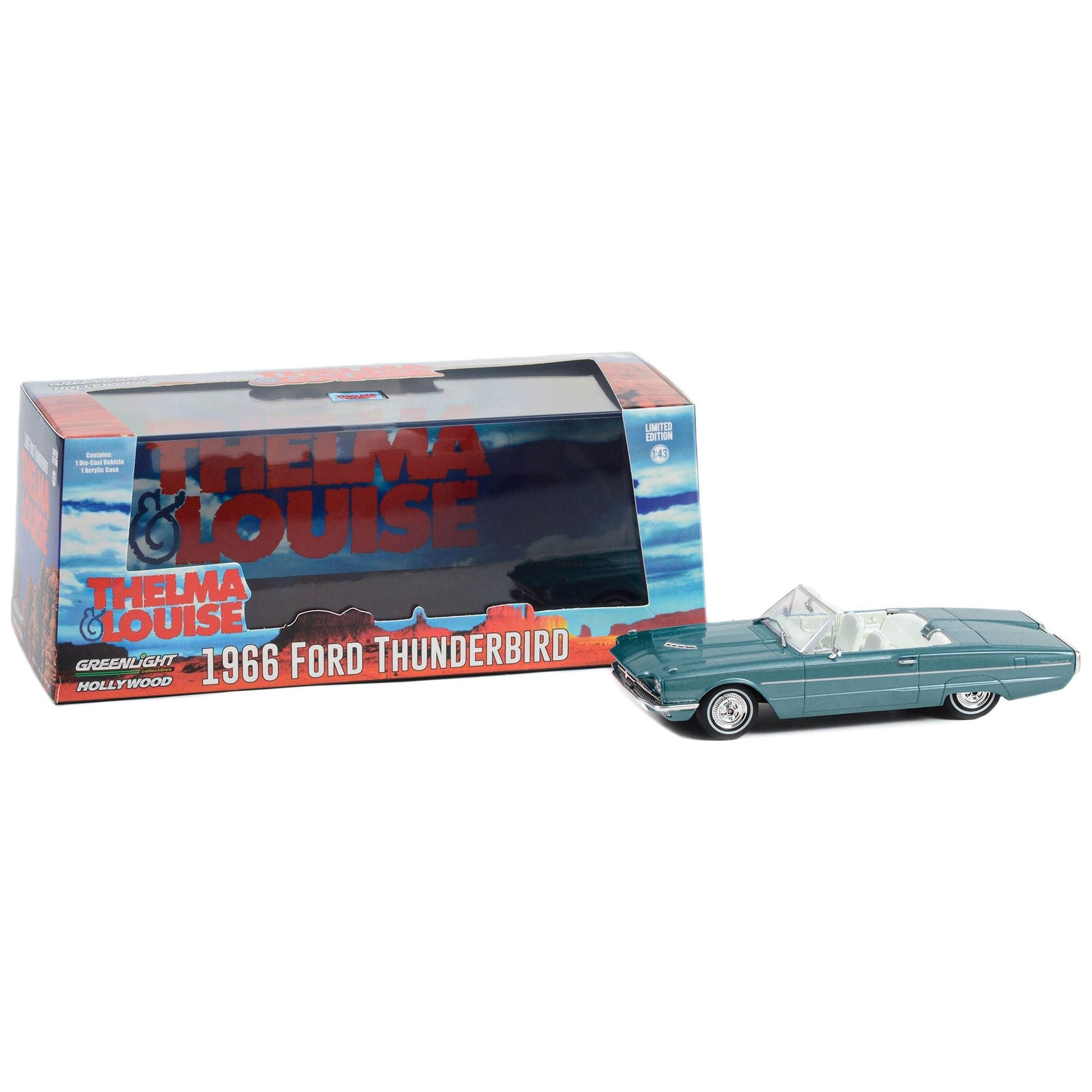 1966 Ford Thunderbird Convertible Light Blue Metallic with White Interior "Thelma & Louise" (1991) Movie "Hollywood" Series 1/43 Diecast Model Car by Greenlight - Greenlight - ModelCars.com