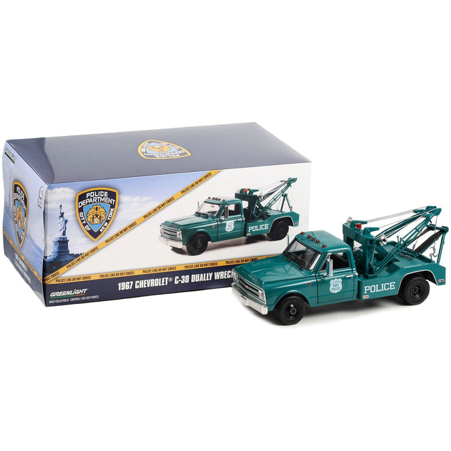 1967 Chevrolet C - 30 Dually Wrecker Tow Truck Green "NYPD (New York City Police Department)" 1/18 Diecast Car Model by Greenlight - Greenlight - ModelCars.com