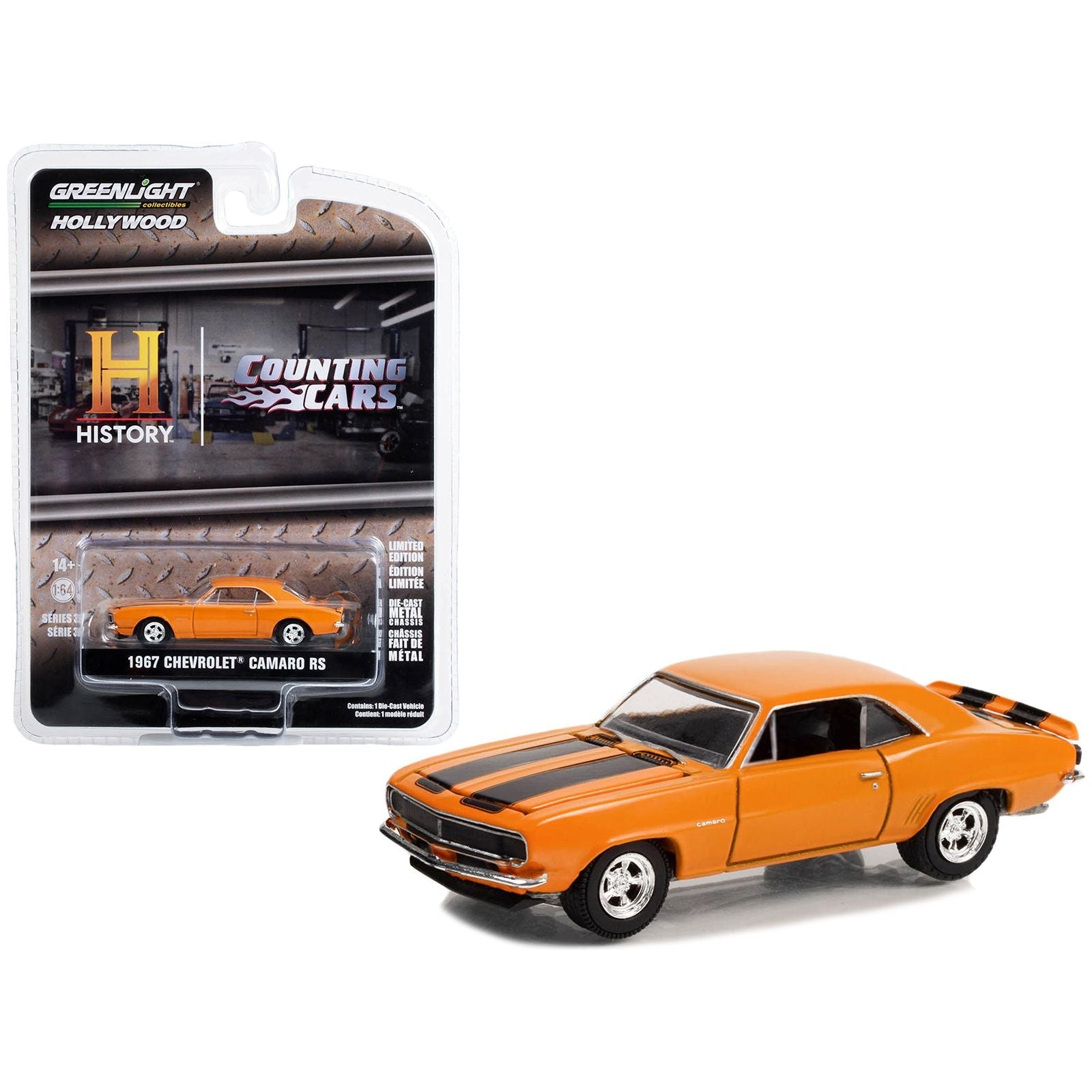 1967 Chevrolet Camaro RS Orange with Black Stripes "Counting Cars" (2012 - Current) TV Series "Hollywood Series" Release 37 1/64 Diecast Model Car by Greenlight - Greenlight - ModelCars.com