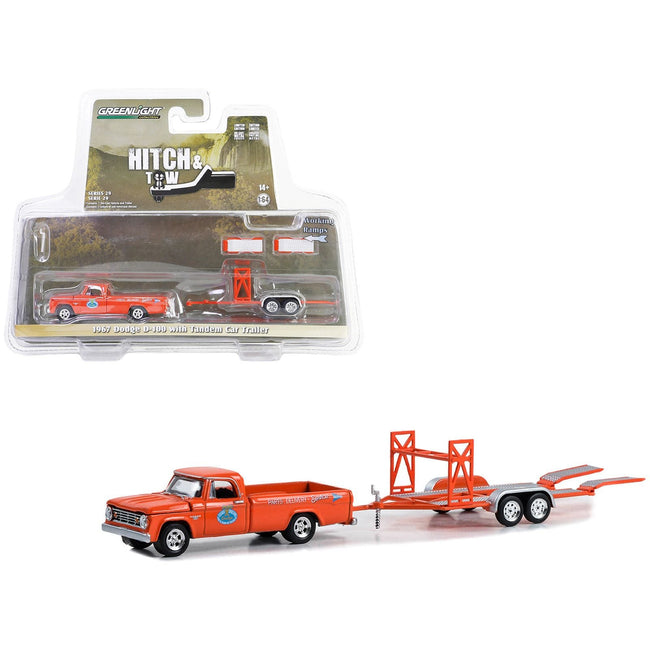 1967 Dodge D - 100 Pickup Truck Orange and Tandem Car Trailer "Mr. Norm's Grand Spaulding Dodge" "Hitch & Tow" Series 29 1/64 Diecast Model Car by Greenlight - Greenlight - ModelCars.com