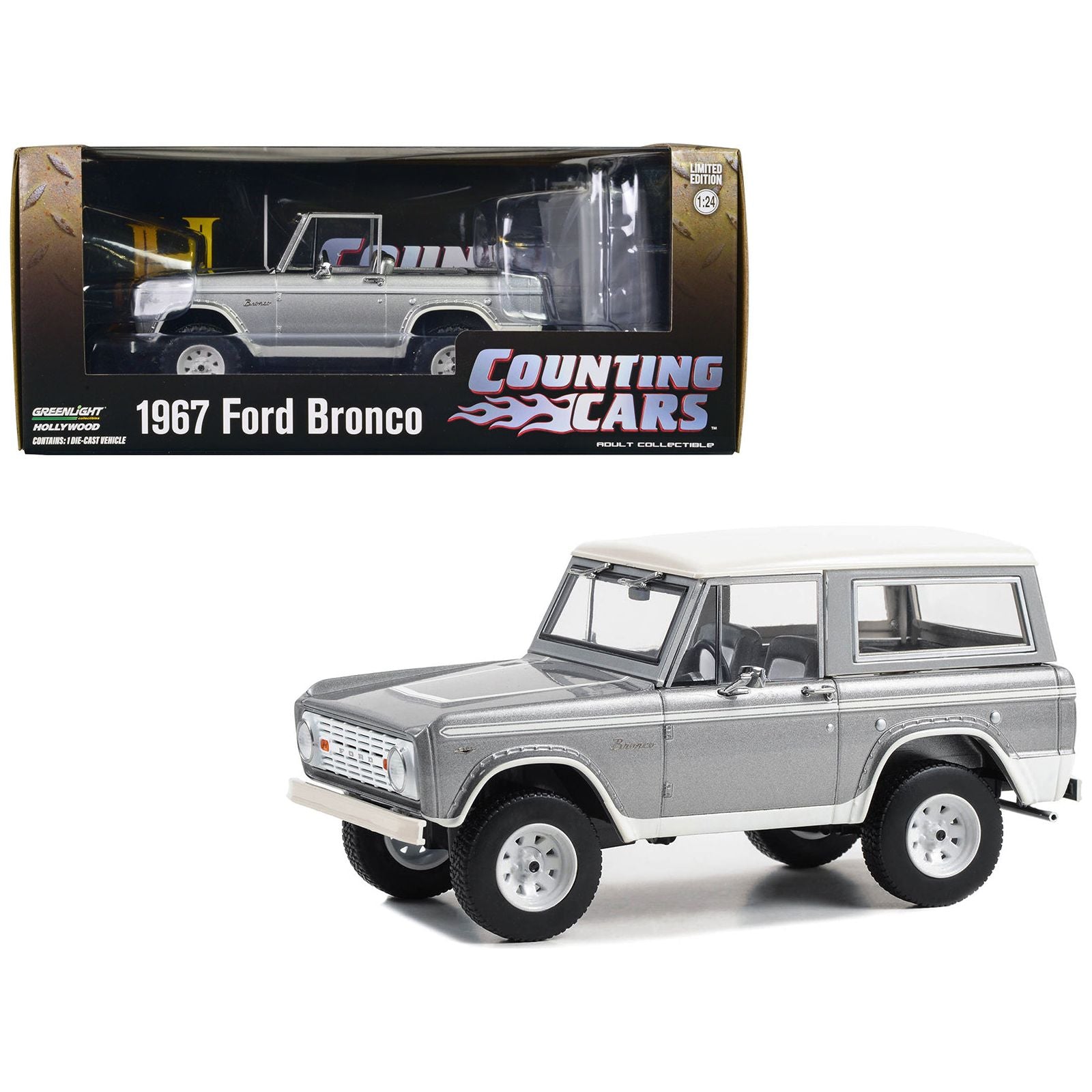 1967 Ford Bronco Silver Metallic with White Top "Counting Cars" (2012 - Present) TV Series "Hollywood" Series 1/24 Diecast Model Car by Greenlight - Greenlight - ModelCars.com
