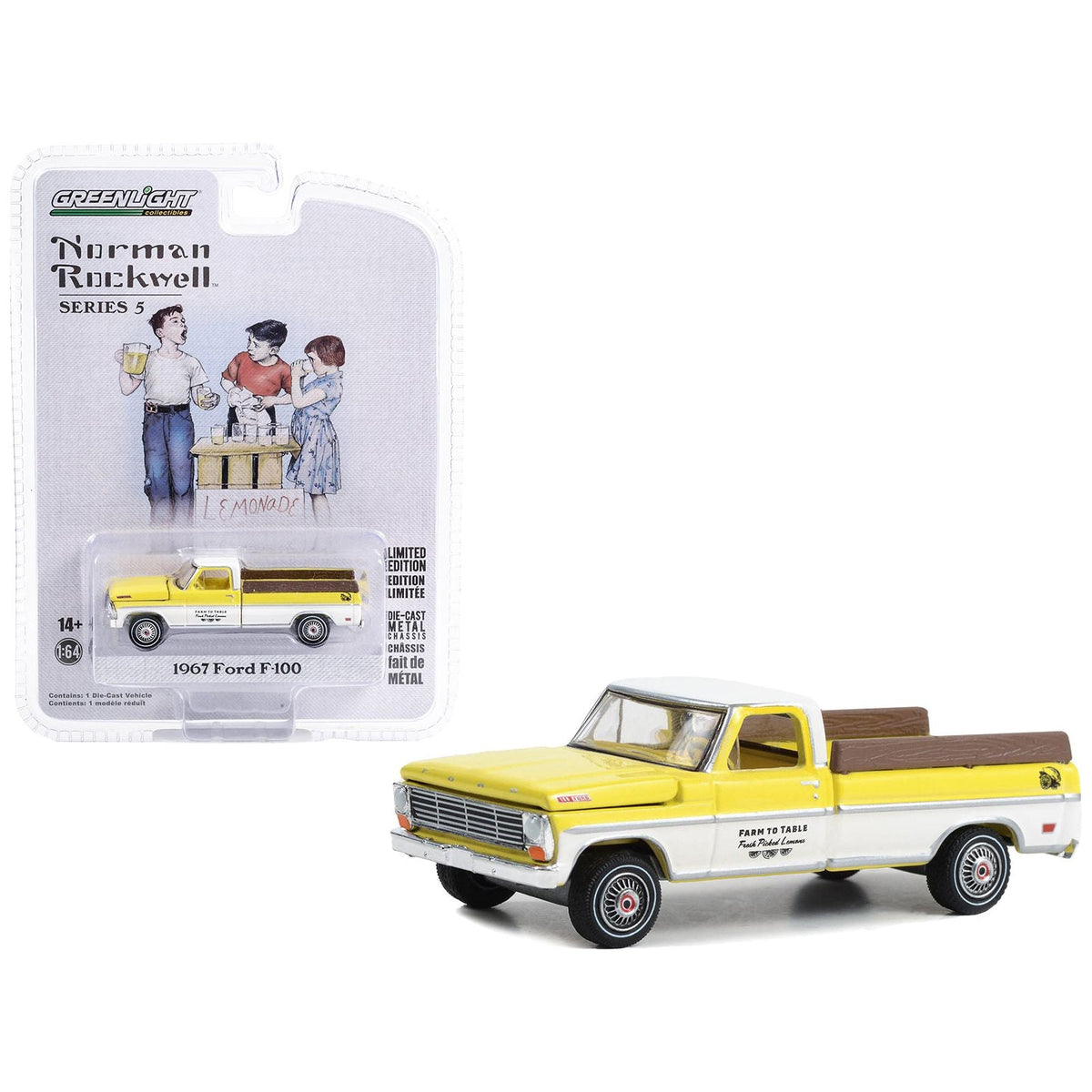 1967 Ford F - 100 Pickup Truck Yellow and White with Yellow Interior "Farm to Table Fresh Picked Lemons" "Norman Rockwell" Series 5 1/64 Diecast Model Car by Greenlight - Greenlight - ModelCars.com
