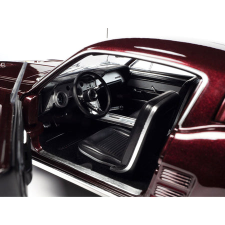 1967 Ford Mustang GT 2+2 Burgundy Metallic with White Side Stripes "American Muscle" Series 1/18 Diecast Model Car by Auto World-Autoworld-ModelCars.com
