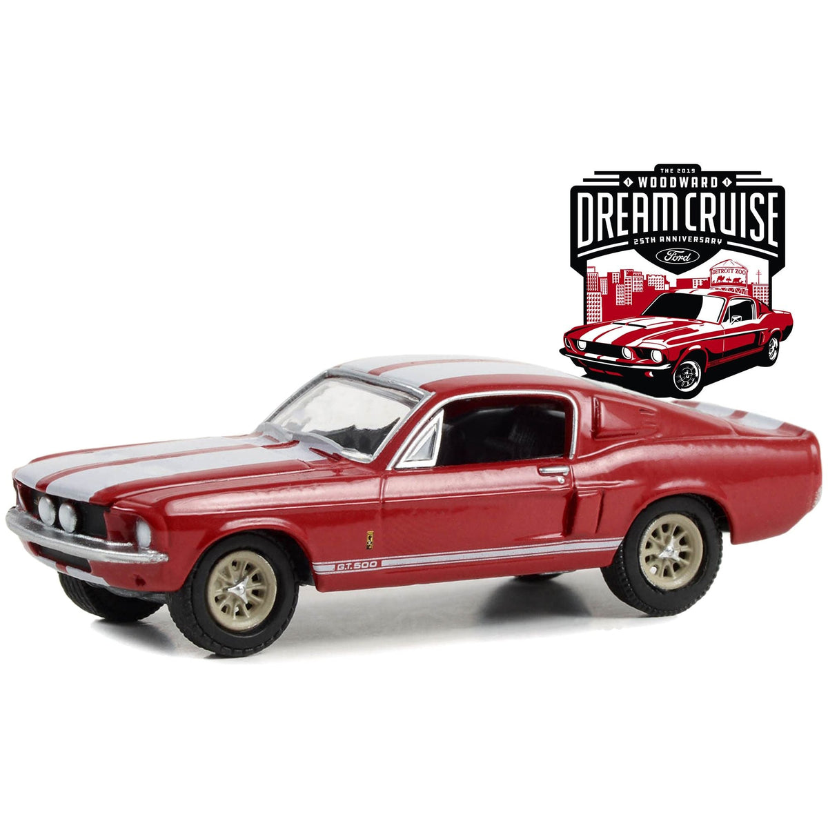 1967 Shelby GT - 500 Red with White Stripes "25th Annual Woodward Dream Cruise Featured Heritage Vehicle" (2019) "Woodward Dream Cruise" Series 1 1/64 Diecast Model Car by Greenlight - Greenlight - ModelCars.com