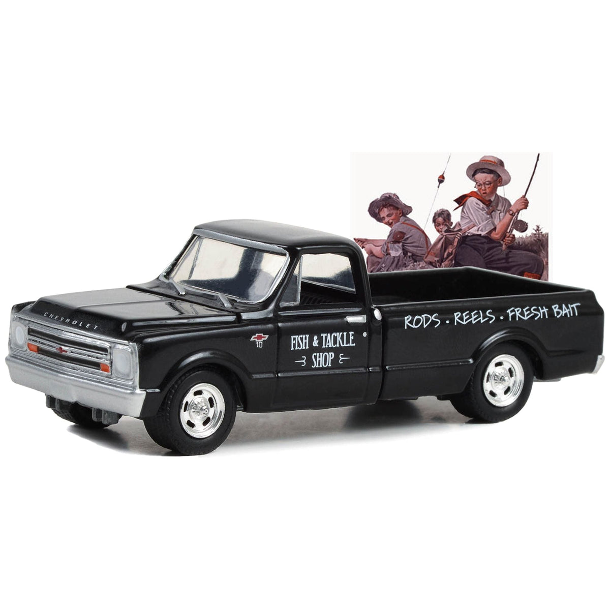 1968 Chevrolet C - 10 Pickup Truck Black "Fish & Tackle Shop" "Norman Rockwell" Series 5 1/64 Diecast Model Car by Greenlight - Greenlight - ModelCars.com