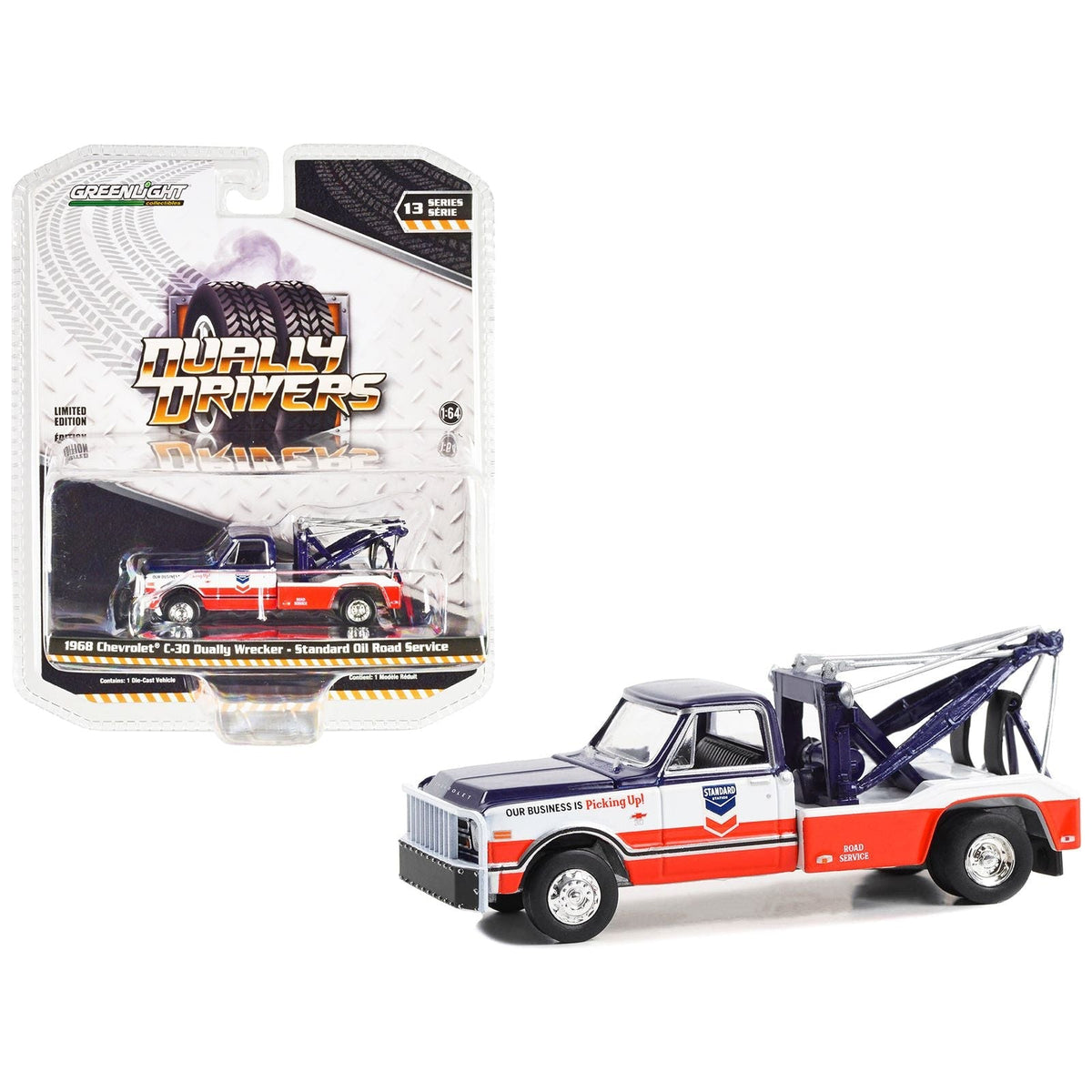 1968 Chevrolet C-30 Dually Wrecker Tow Truck Red White and Blue "Standard Oil Road Service" "Dually Drivers" Series 13 1/64 Diecast Model Car by Greenlight-Greenlight-ModelCars.com