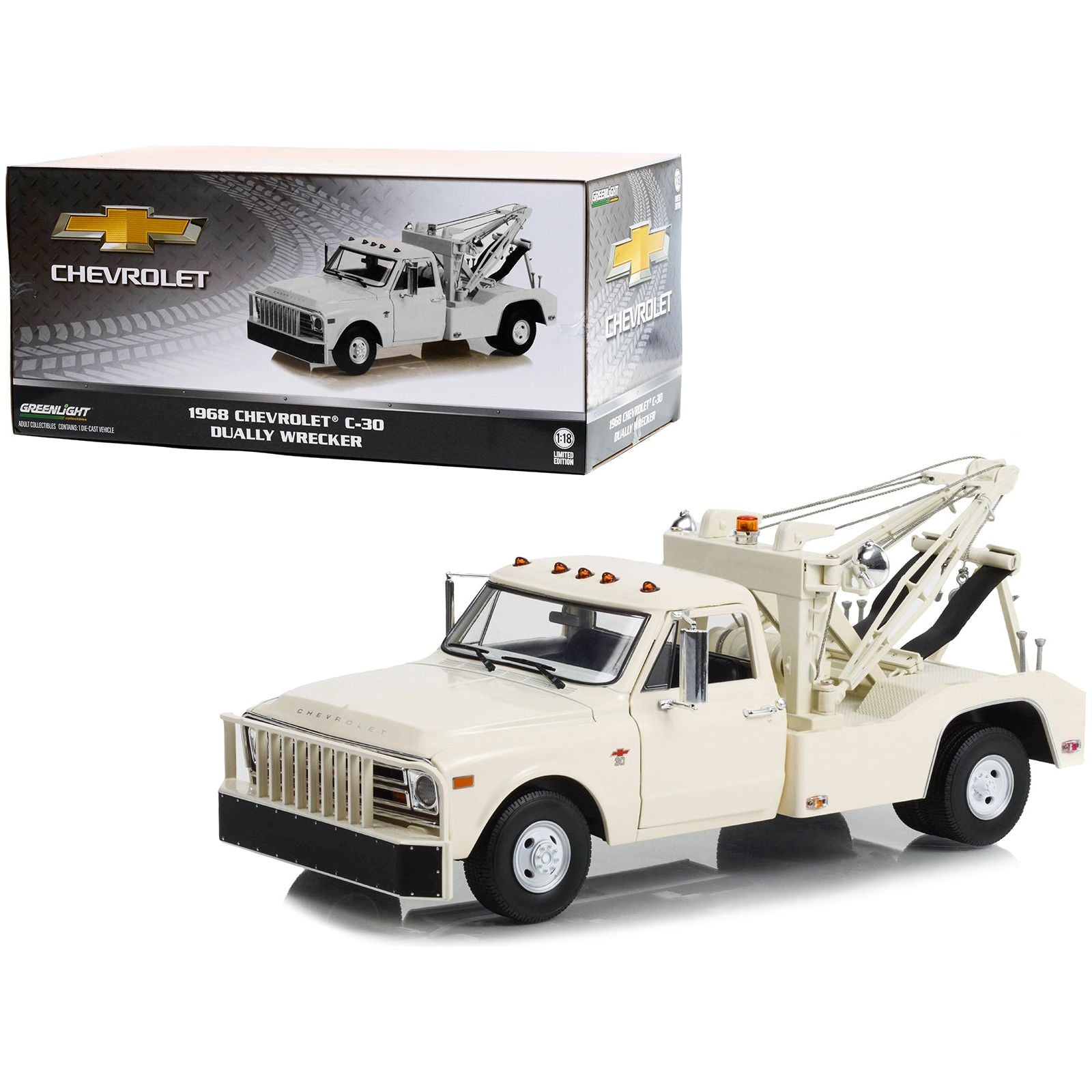 1968 Chevrolet C - 30 Dually Wrecker Tow Truck White 1/18 Diecast Car Model by Greenlight - Greenlight - ModelCars.com