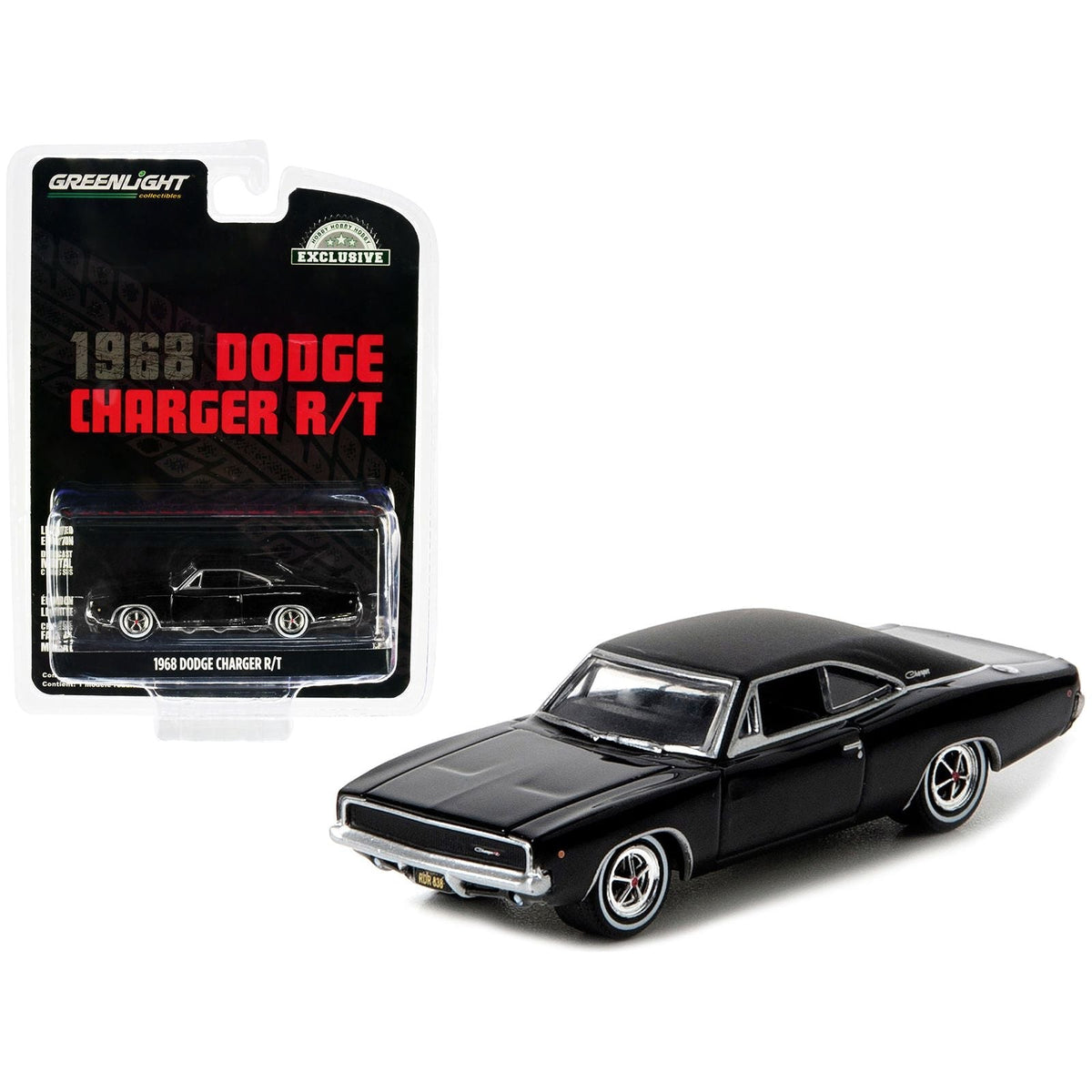 1968 Dodge Charger R/T Black "Hobby Exclusive" 1/64 Diecast Model Car by Greenlight-Greenlight-ModelCars.com