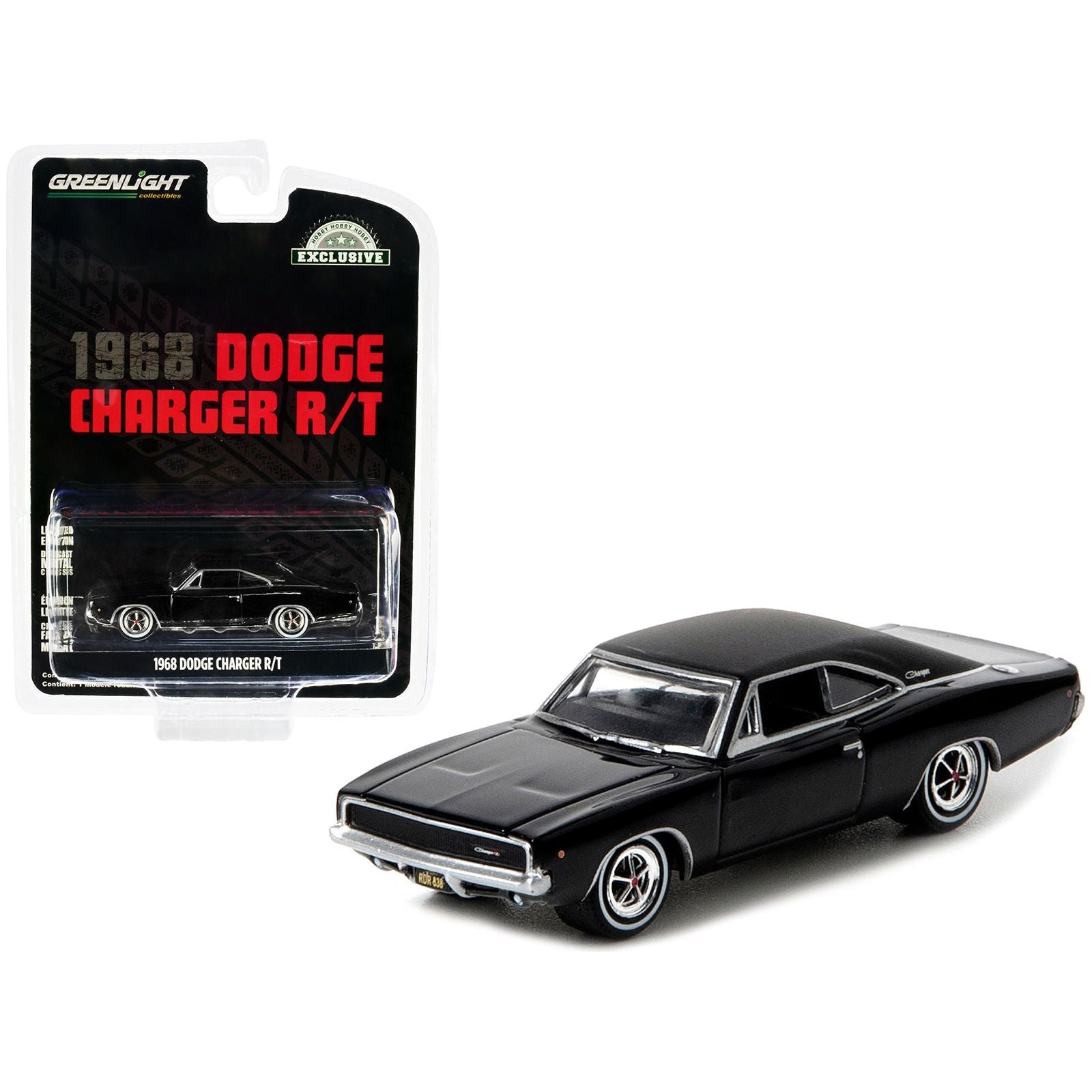1968 Dodge Charger R/T Black "Hobby Exclusive" 1/64 Diecast Model Car by Greenlight - Greenlight - ModelCars.com