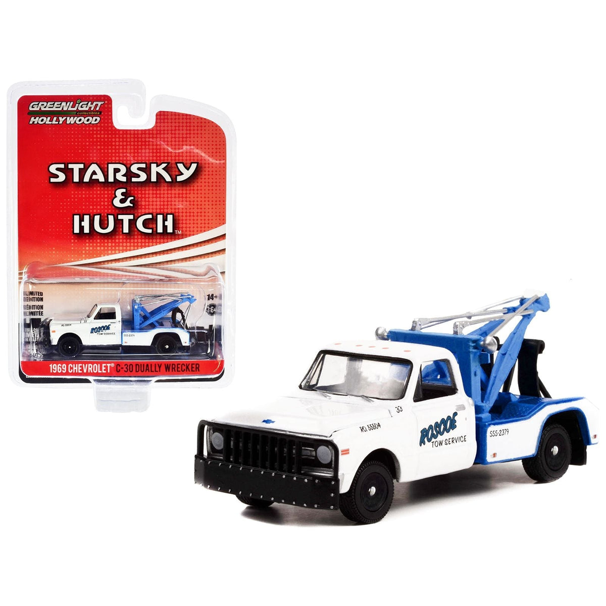 1969 Chevrolet C-30 Dually Wrecker Tow Truck White "Roscoe Tow" "Starsky and Hutch" (1975-1979) TV Series Hollywood Special Edition Series 2 1/64 Diecast Model Car by Greenlight-Greenlight-ModelCars.com