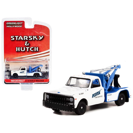 1969 Chevrolet C-30 Dually Wrecker Tow Truck White "Roscoe Tow" "Starsky and Hutch" (1975-1979) TV Series Hollywood Special Edition Series 2 1/64 Diecast Model Car by Greenlight-Greenlight-ModelCars.com