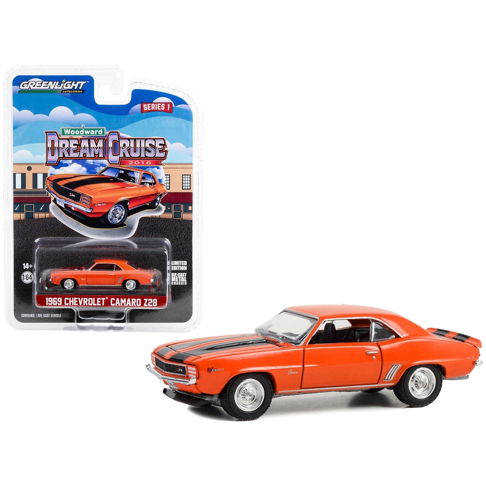 1969 Chevrolet Camaro Z/28 Orange with Black Stripes "22nd Annual Woodward Dream Cruise Featured Heritage Vehicle" (2016) "Woodward Dream Cruise" Series 1 1/64 Diecast Model Car by Greenlight - Greenlight - ModelCars.com
