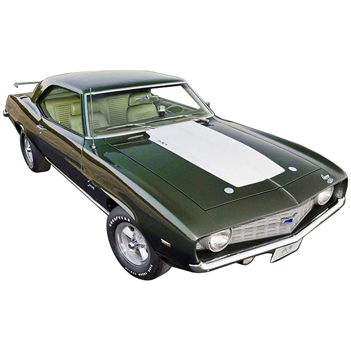 1969 Chevrolet Copo Camaro Dark Green Metallic with White Hood and Green Interior "Built by Dick Harrell" Limited Edition to 864 pieces Worldwide 1/18 Diecast Model Car by ACME-Acme-ModelCars.com