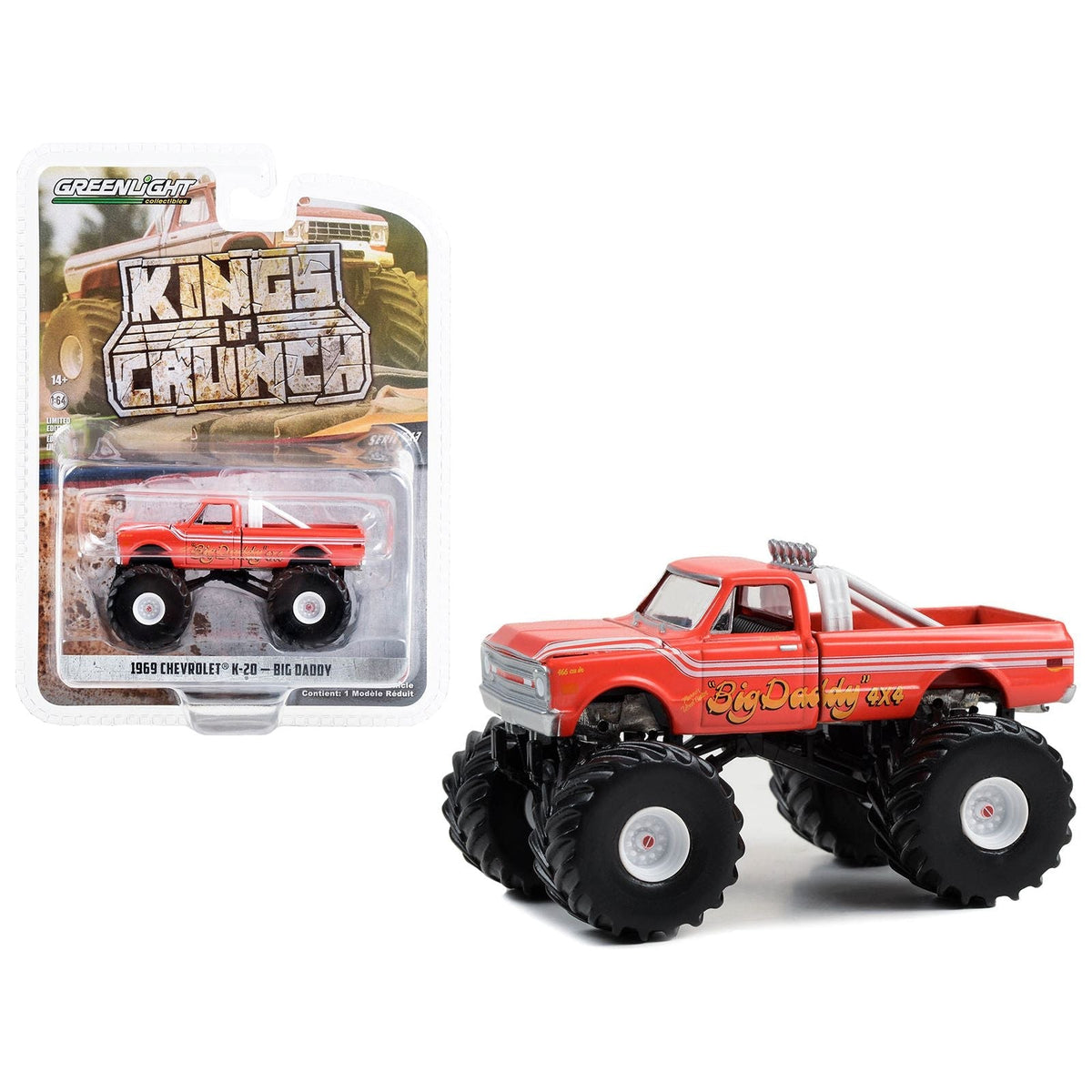 1969 Chevrolet K20 Monster Truck "Big Daddy" "Kings of Crunch" Series 13 1/64 Diecast Model Car by Greenlight-Greenlight-ModelCars.com