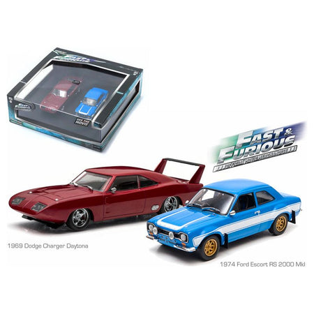 1969 Dodge Charger Daytona and 1974 Ford Escort RS 2000 Mkl "The Fast and The Furious" Movie Set of 2 pieces 1/43 Diecast Model Cars by Greenlight - Greenlight - ModelCars.com