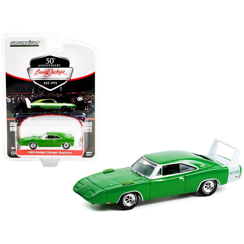 1969 Dodge Charger Daytona Spring Green Metallic with Green Interior and White Tail Stripe (Lot 1399) Barrett Jackson "Scottsdale Edition" Series 8 1/64 Diecast Model Car by Greenlight - Greenlight - ModelCars.com
