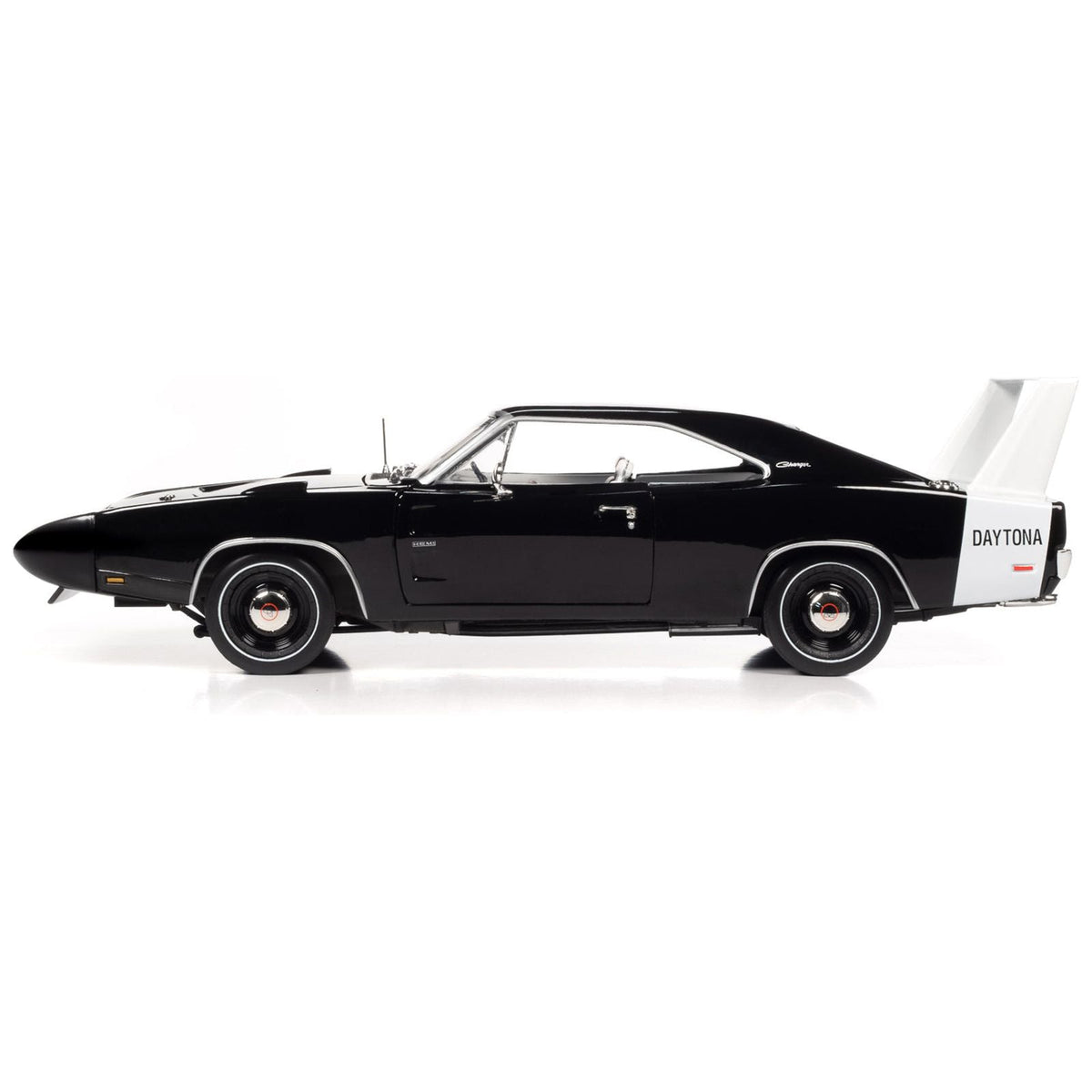 1969 Dodge Charger Daytona X9 Black with White Interior and Tail Stripe "American Muscle" Series 1/18 Diecast Model Car by Auto World-Autoworld-ModelCars.com