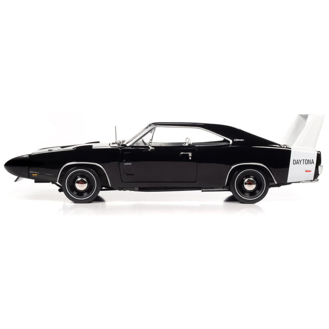 1969 Dodge Charger Daytona X9 Black with White Interior and Tail Stripe "American Muscle" Series 1/18 Diecast Model Car by Auto World-Autoworld-ModelCars.com