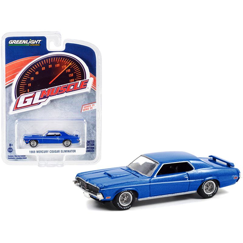 1969 Mercury Cougar Eliminator Medium Blue Iridescent Metallic "Greenlight Muscle" Series 25 1/64 Diecast Model Car by Greenlight-Greenlight-ModelCars.com