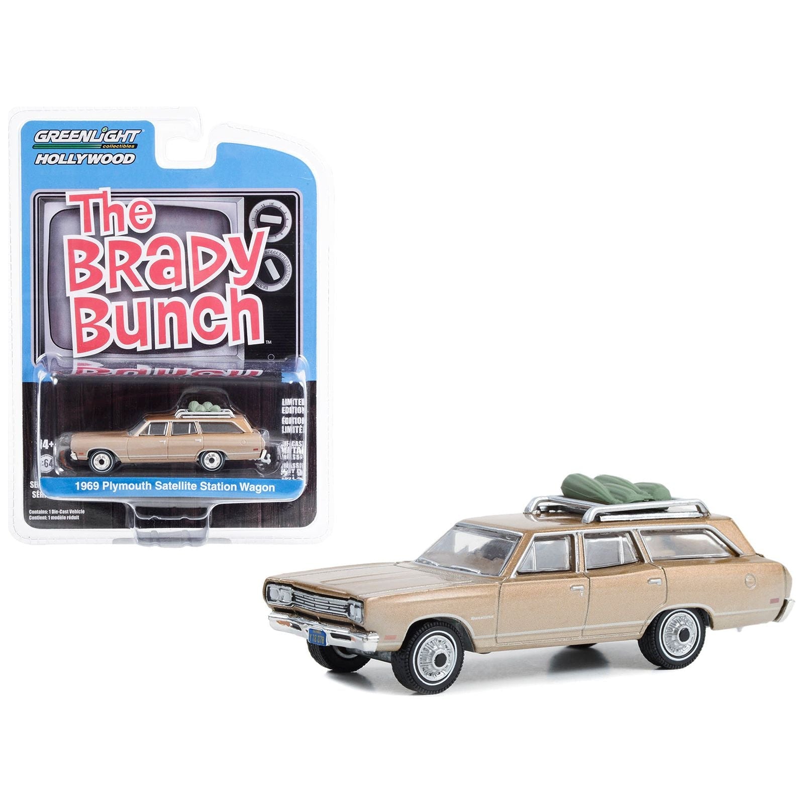 1969 Plymouth Satellite Station Wagon Gold Metallic with Rooftop Camping Equipment (Dirty Version) "The Brady Bunch" (1969 - 1974) TV Series "Hollywood Series" Release 39 1/64 Diecast Model Car by Greenlight - Greenlight - ModelCars.com