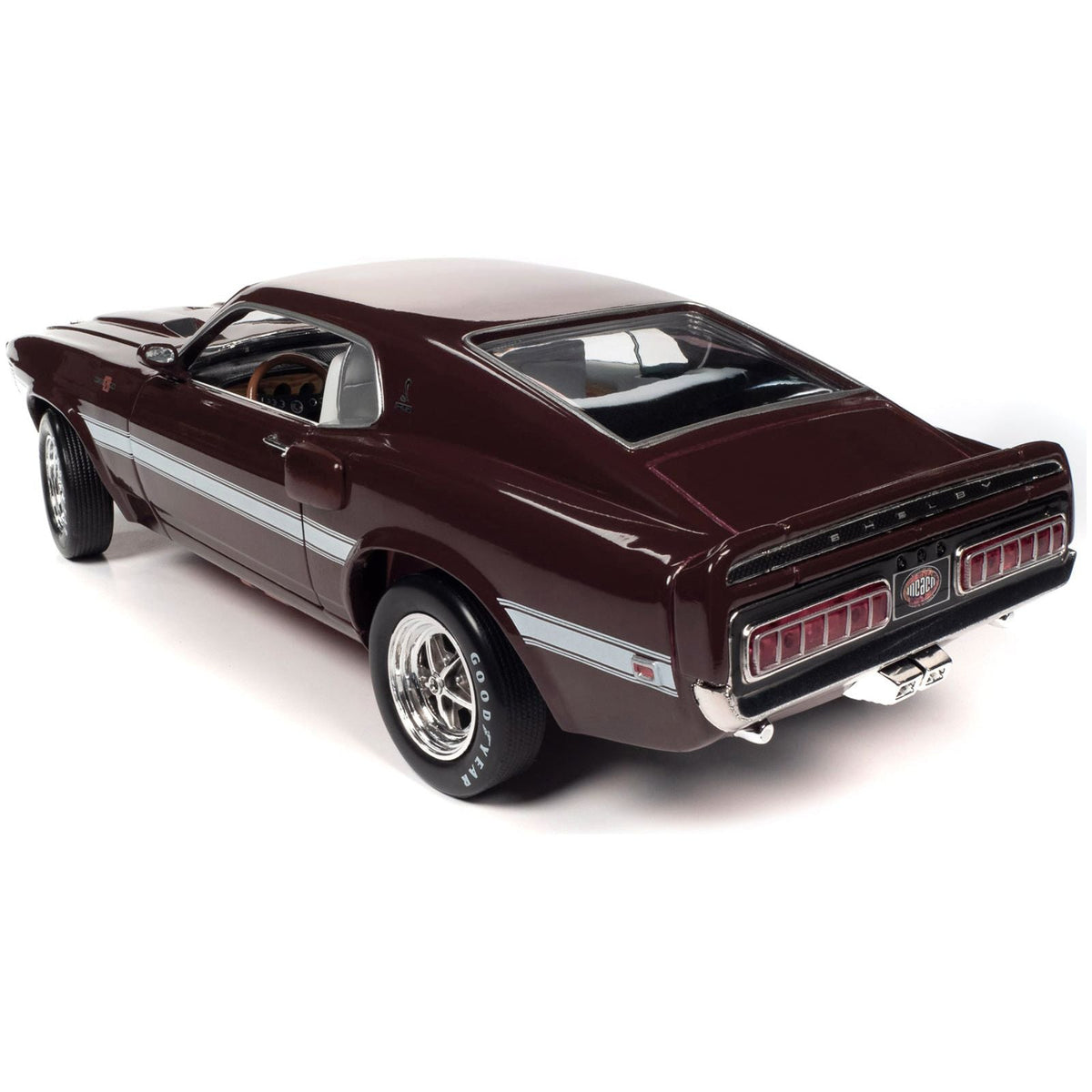 1969 Shelby Mustang GT-500 Royal Maroon with White Stripes and Interior "Muscle Car & Corvette Nationals" (MCACN) 1/18 Diecast Model Car by Auto World-Autoworld-ModelCars.com