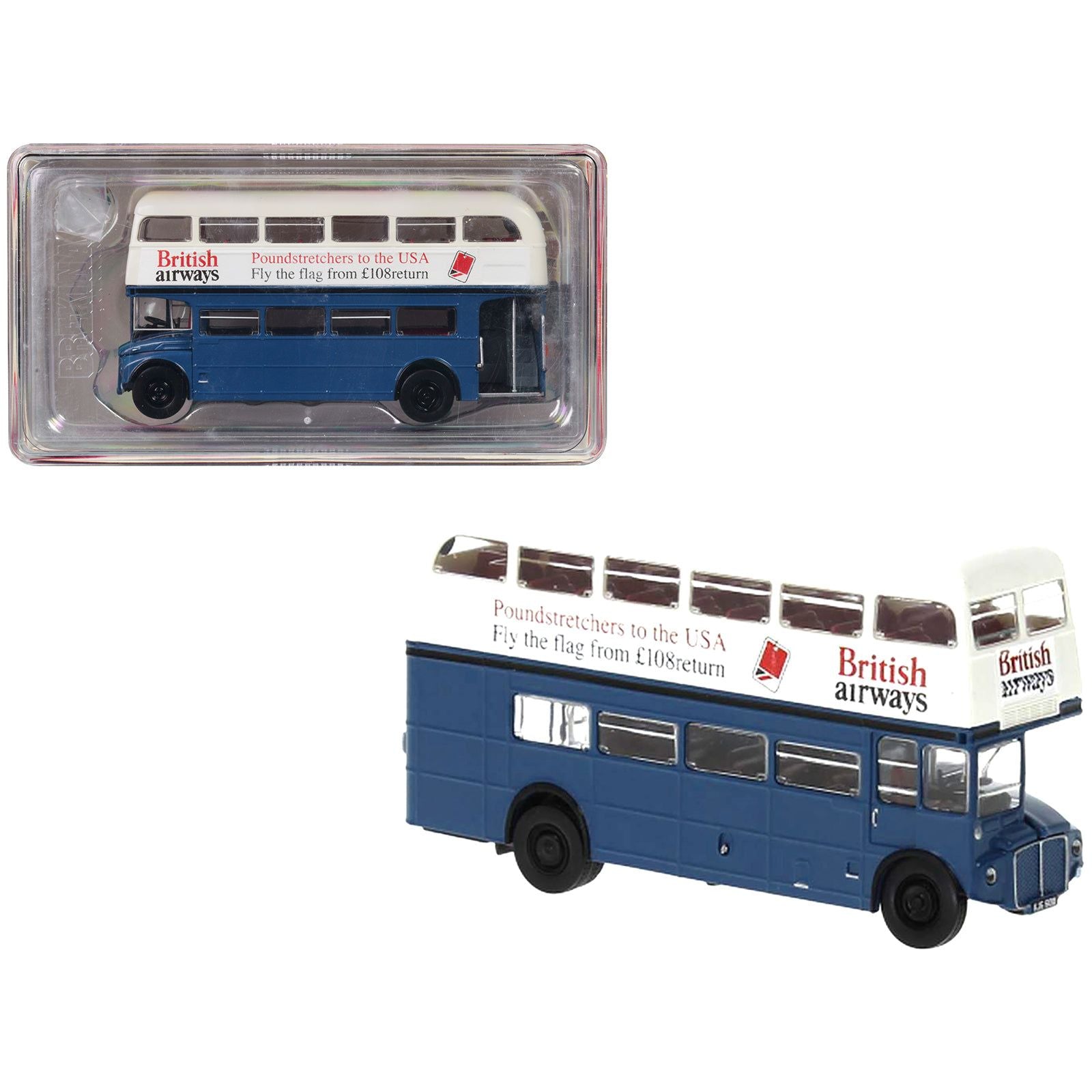 1970 AEC Routemaster Doubledecker Bus Blue and White 1/87 Scale Model
