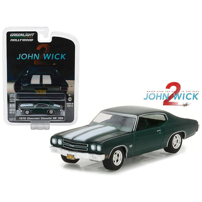 1970 Chevrolet Chevelle SS 396 Green with White Stripes "John Wick: Chapter 2" (2017) Movie "Hollywood Series" Release 18 1/64 Diecast Model Car by Greenlight-Greenlight-ModelCars.com