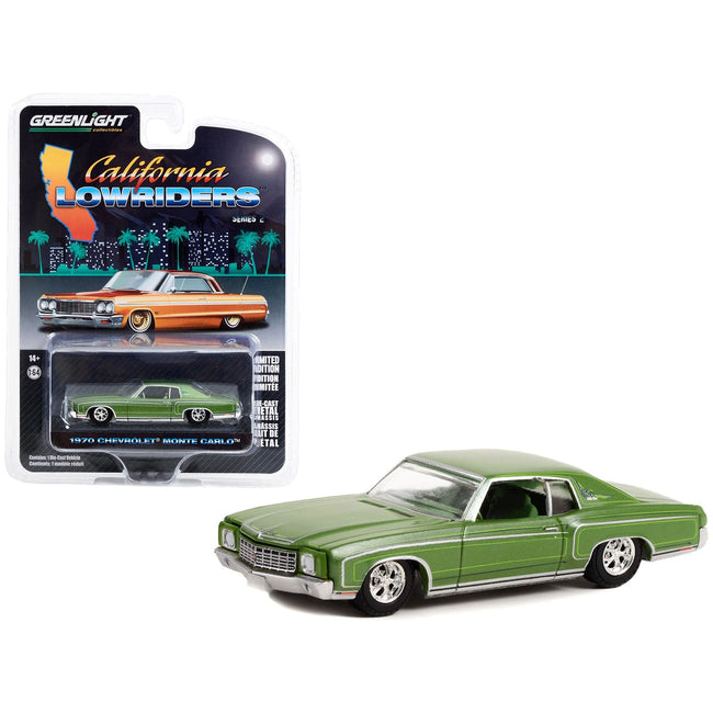 1970 Chevrolet Monte Carlo Green Metallic with Green Interior "California Lowriders" Series 2 1/64 Diecast Model Car by Greenlight - Greenlight - ModelCars.com