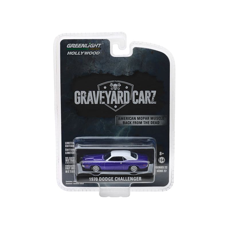 1970 Dodge Challenger Purple with White Top "Graveyard Carz" (2012) TV Series (Season 5: "Chally vs. Chally") "Hollywood" Series 22 1/64 Diecast Model Car by Greenlight-Greenlight-ModelCars.com