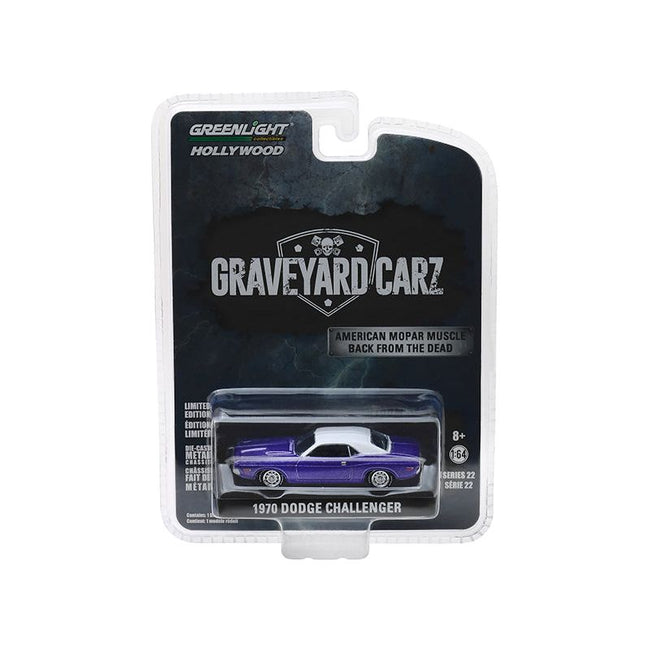 1970 Dodge Challenger Purple with White Top "Graveyard Carz" (2012) TV Series (Season 5: "Chally vs. Chally") "Hollywood" Series 22 1/64 Diecast Model Car by Greenlight - Greenlight - ModelCars.com