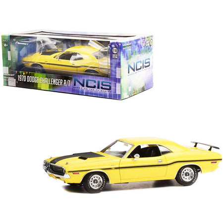 1970 Dodge Challenger R/T Yellow with Matt Black Stripes "NCIS" (2003) TV Series 1/18 Diecast Model Car by Greenlight - Greenlight - ModelCars.com