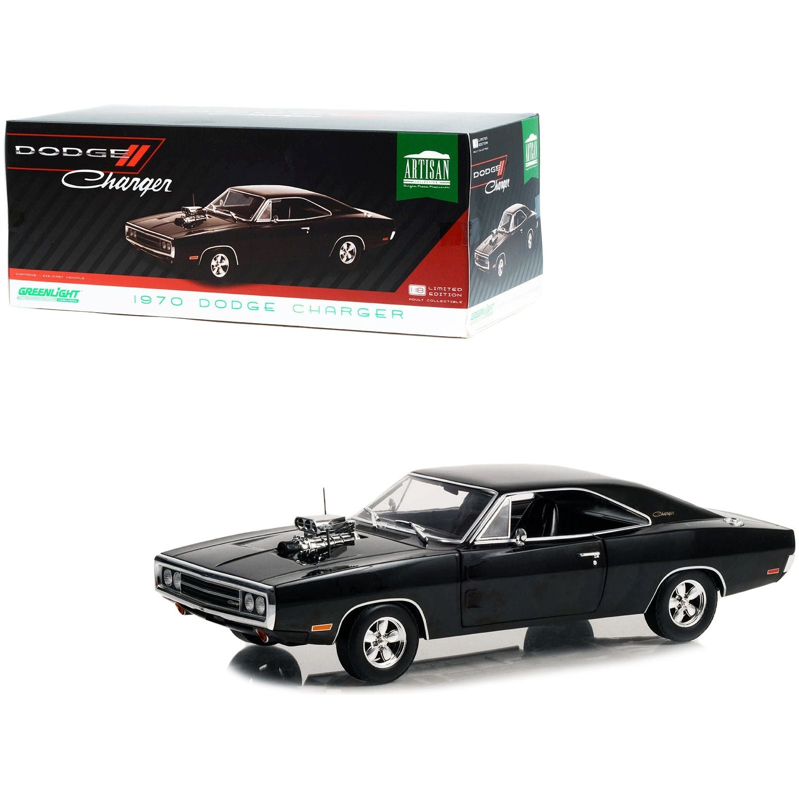 1970 Dodge Charger with Blown Engine Black "Artisan Collection" Series 1/18 Diecast Model Car by Greenlight - Greenlight - ModelCars.com