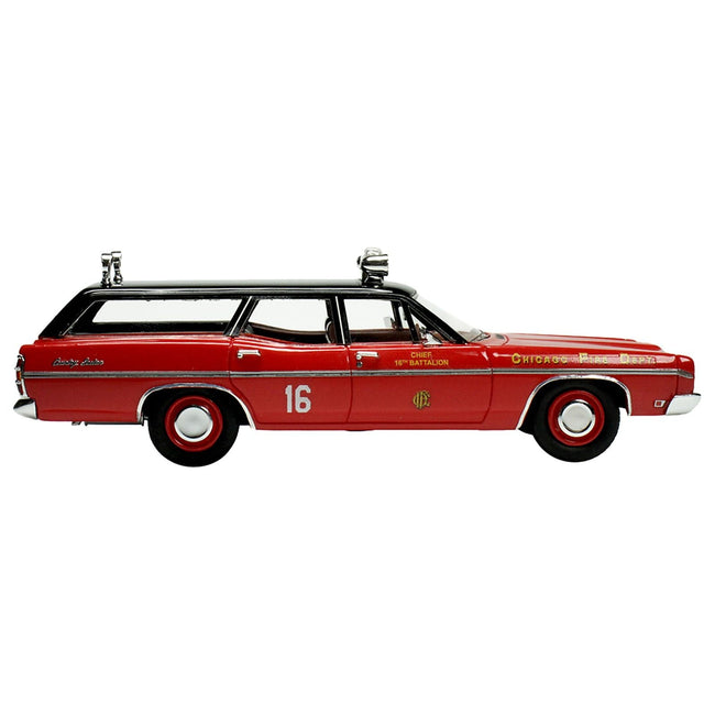 1970 Ford Galaxie Station Wagon Red with Black Top "Chicago Fire Department Fire Chief" Limited Edition to 180 pieces Worldwide 1/43 Model Car by Goldvarg Collection - Goldvarg Collection - ModelCars.com