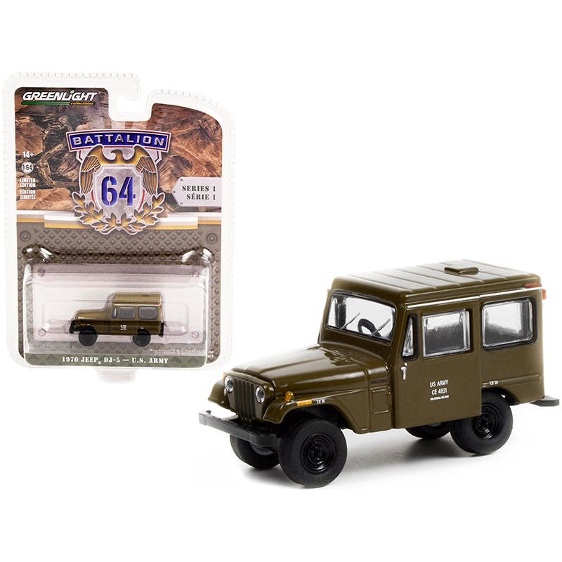 1970 Jeep DJ - 5 Dark Olive Green U.S. Army "Battalion 64" Release 1 1/64 Diecast Model Car by Greenlight - Greenlight - ModelCars.com