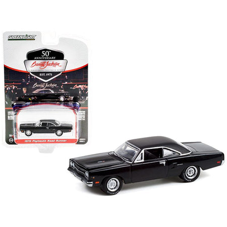 1970 Plymouth Road Runner Gloss Black with Black Vinyl Top and Matt Black Hood Stripes (Lot 970.1) Barrett Jackson "Scottsdale Edition" Series 8 1/64 Diecast Model Car by Greenlight - Greenlight - ModelCars.com
