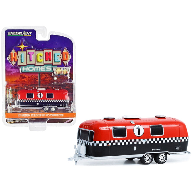1971 Airstream Double-Axle Land Yacht Safari Custom 1 "Firestone Racing" Red and Black "Hitched Homes" Series 13 1/64 Diecast Model by Greenlight-Greenlight-ModelCars.com