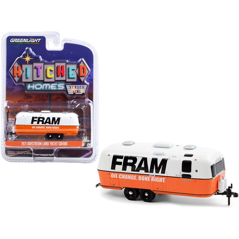 1971 Airstream Land Yacht Safari Travel Trailer White and Orange "FRAM Oil Filters" "Hitched Homes" Series 9 1/64 Diecast Model by Greenlight - Greenlight - ModelCars.com