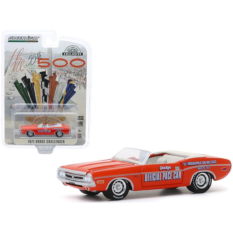 1971 Dodge Challenger Convertible Official Pace Car Orange "55th Indianapolis 500 Mile Race" "Hobby Exclusive" 1/64 Diecast Model Car by Greenlight - Greenlight - ModelCars.com
