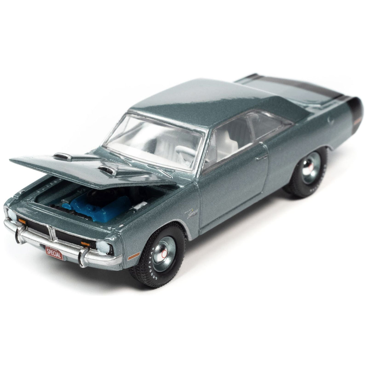 1971 Dodge Dart Swinger 340 Special Light Gunmetal Gray Metallic with Black Tail Stripe "Vintage Muscle" Limited Edition 1/64 Diecast Model Car by Auto World-Autoworld-ModelCars.com