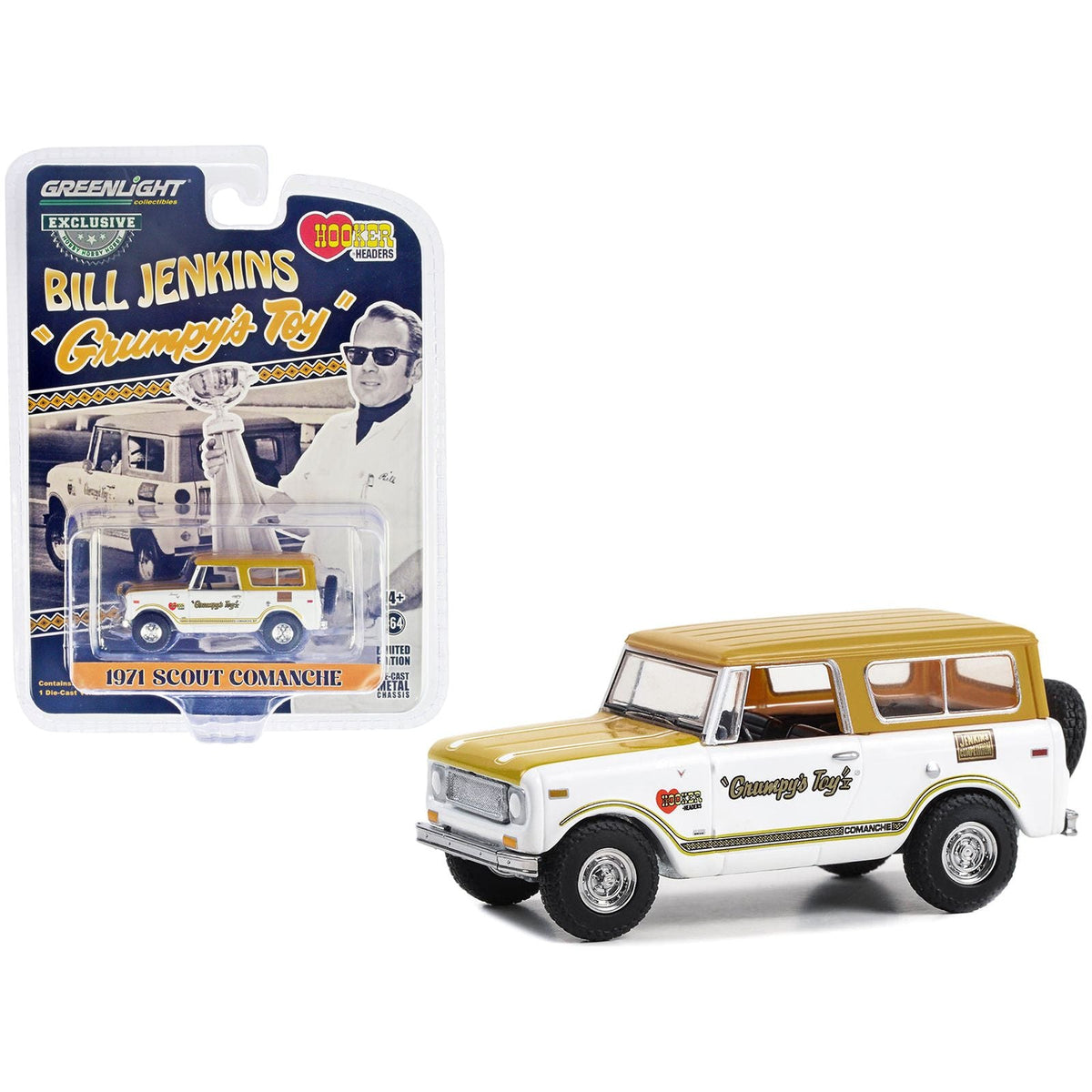 1971 Scout Comanche "Grumpy's Toy" White with Tan Top and Hood "Bill Jenkins" "Hobby Exclusive" Series 1/64 Diecast Model Car by Greenlight - Greenlight - ModelCars.com