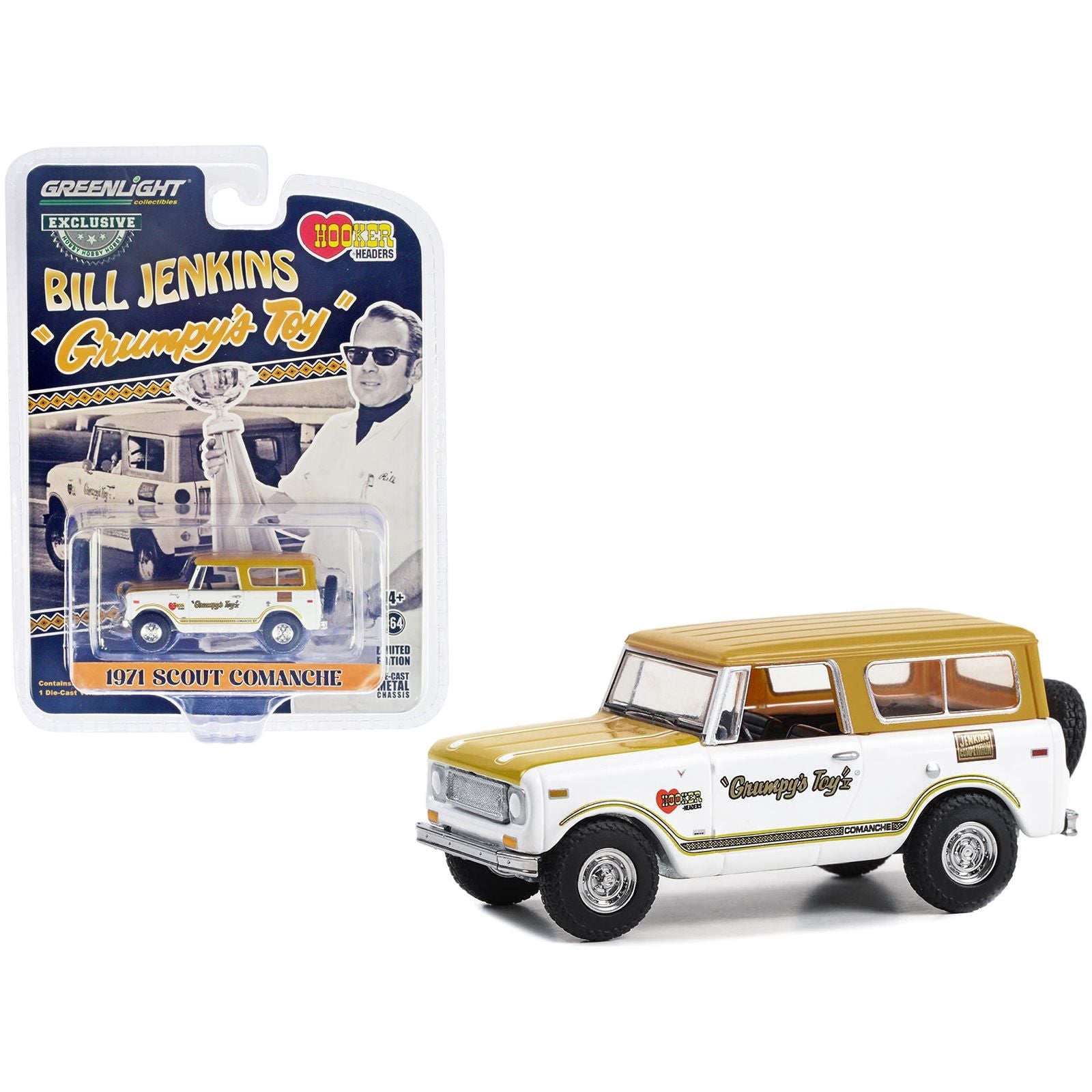1971 Scout Comanche "Grumpy's Toy" White with Tan Top and Hood "Bill Jenkins" "Hobby Exclusive" Series 1/64 Diecast Model Car by Greenlight - Greenlight - ModelCars.com