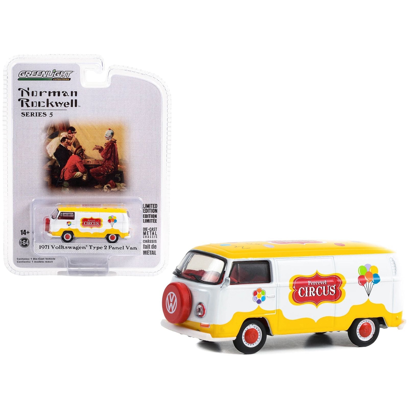 1971 Volkswagen Type 2 Panel Van Yellow and White with Red Interior "Percevel Circus" "Norman Rockwell" Series 5 1/64 Diecast Model Car by Greenlight - Greenlight - ModelCars.com