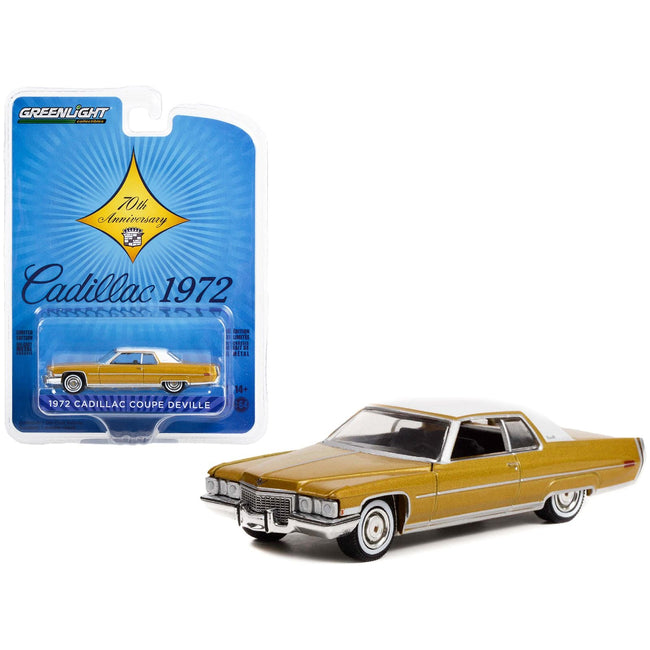 1972 Cadillac Coupe DeVille Gold Metallic with White Top "Cadillac 70th Anniversary" "Anniversary Collection" Series 14 1/64 Diecast Model Car by Greenlight - Greenlight - ModelCars.com